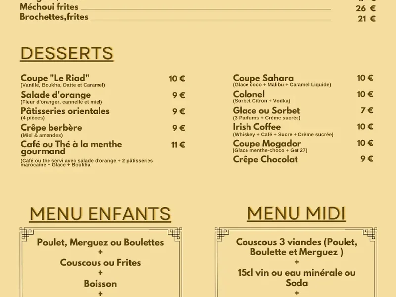 menu 2 of LE RIAD