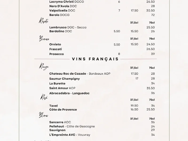 menu 2 of La Vita È Bella