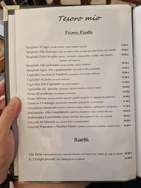 menu 1 of Tesoro Mio