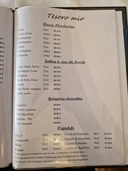 menu 2 of Tesoro Mio