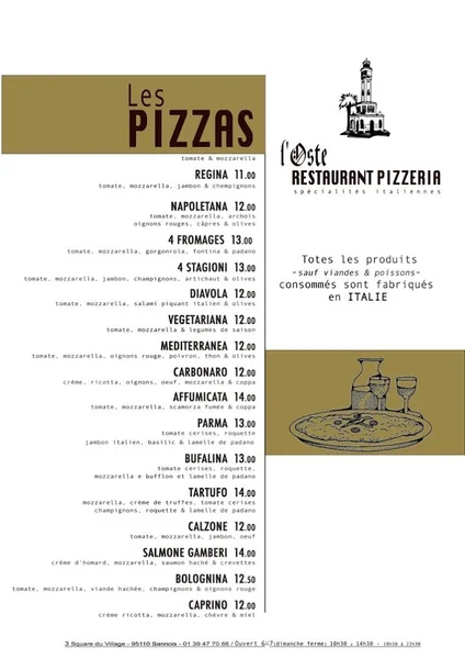 menu 0 of OSTE - Restaurant Italien