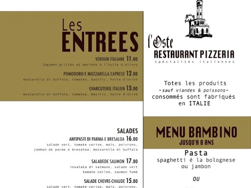 menu 1 of OSTE - Restaurant Italien