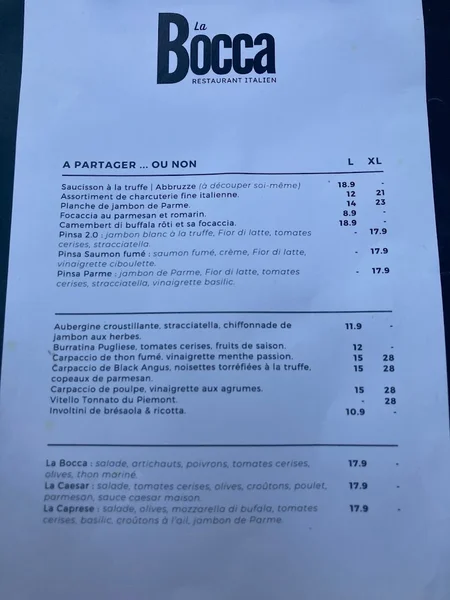 menu 0 of La Bocca
