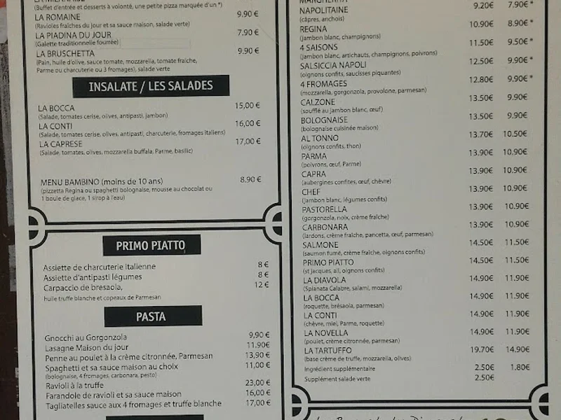 menu 2 of La Bocca