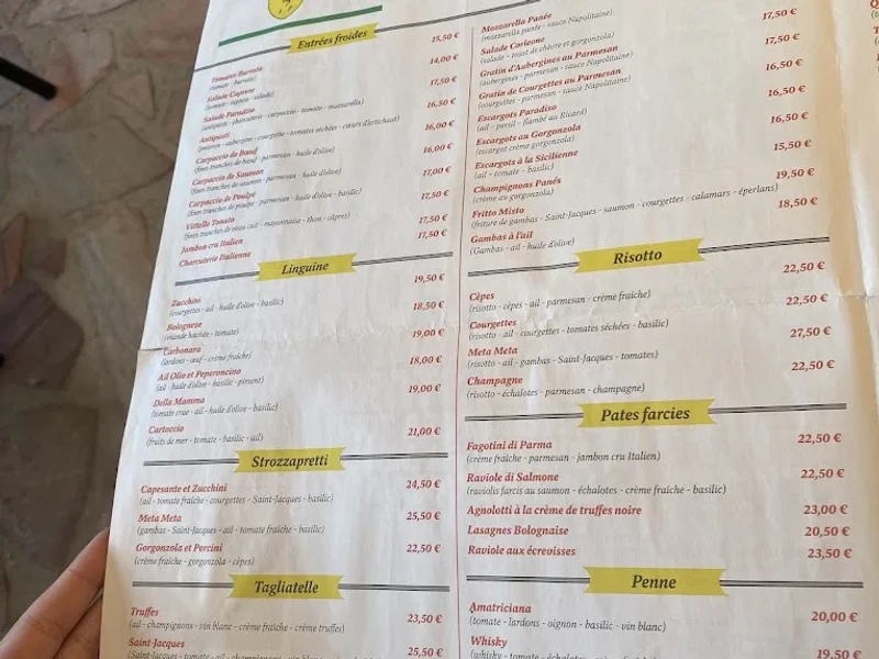 menu 0 of Il Paradiso
