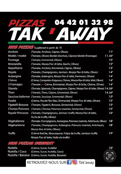 menu 0 of TAK'AWAY