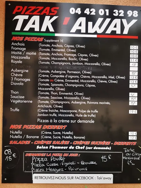 menu 1 of TAK'AWAY