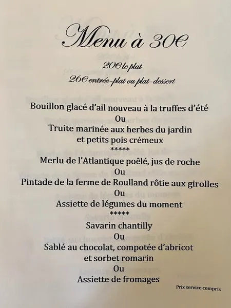 menu 0 of Auberge Le Moustier