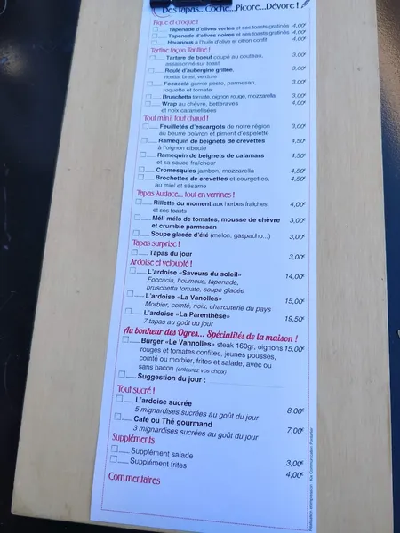 menu 1 of La Parenthèse