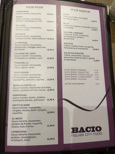 menu 0 of Bacio Mulhouse Moselle