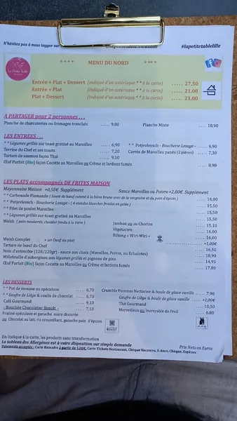menu 0 of La Petite Table