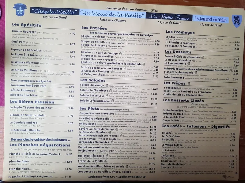 menu 0 of Estaminet Au Vieux De La Vieille