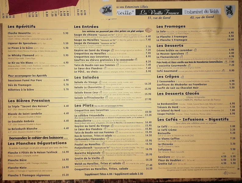 menu 0 of Estaminet Chez La Vieille