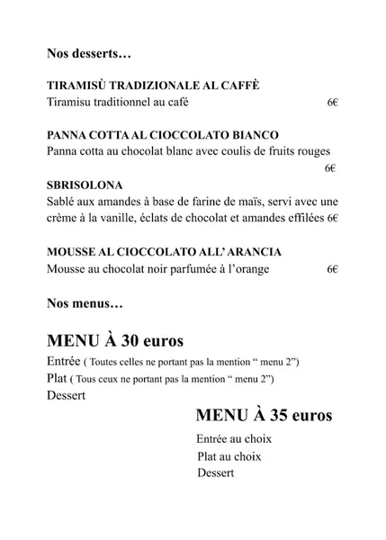 menu 1 of Restaurant LVCIA