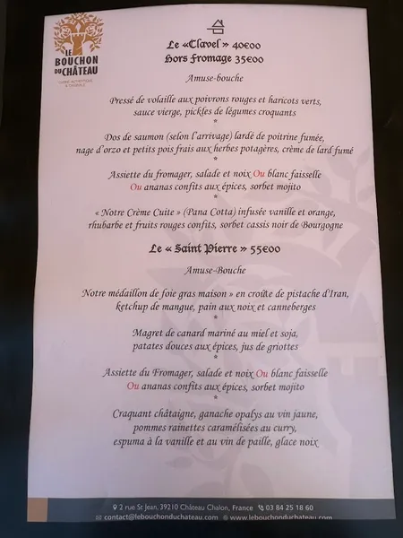 menu 1 of Le Bouchon du Chateau