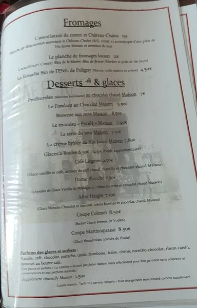 menu 1 of Chez Janine