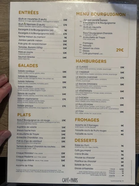 menu 0 of Café de Paris
