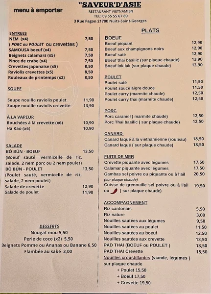 menu 0 of Saveur d'Asie