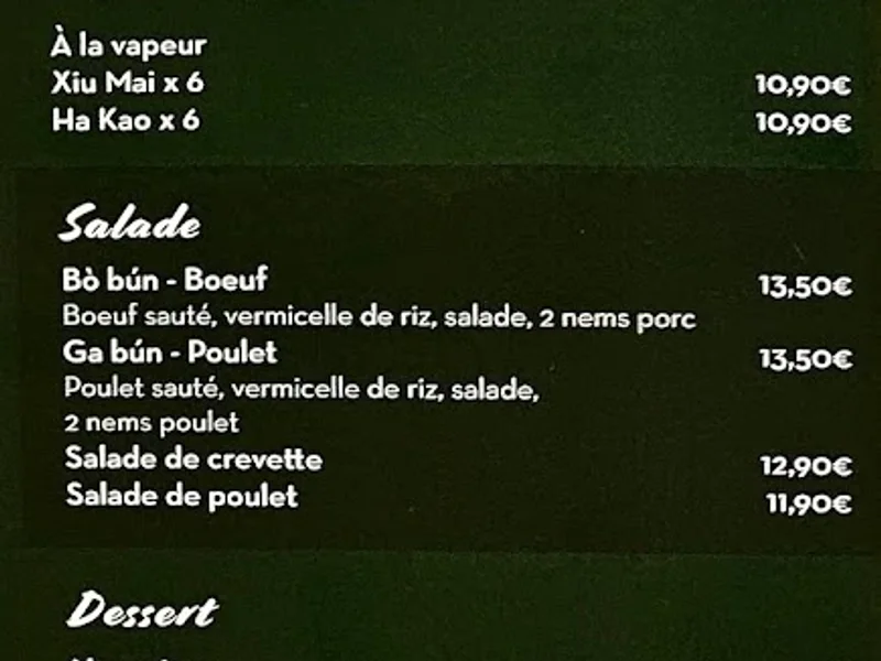 menu 2 of Saveur d'Asie