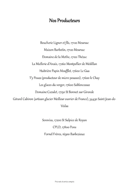 menu 0 of Restaurant La Table de Meursac