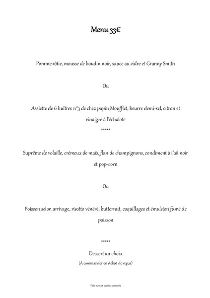 menu 2 of Restaurant La Table de Meursac