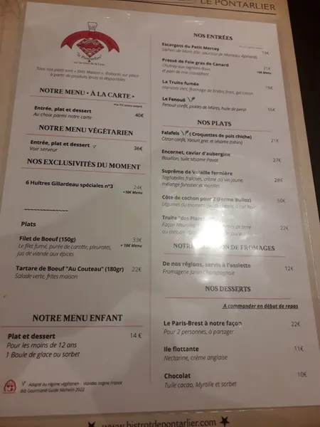 menu 1 of Le Bistrot de Port Lesney