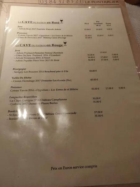 menu 2 of Le Bistrot de Port Lesney
