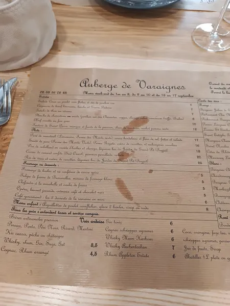 menu 1 of Auberge de Varaignes