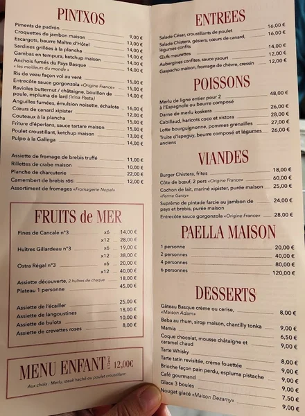 menu 1 of Chistera & Coquillages