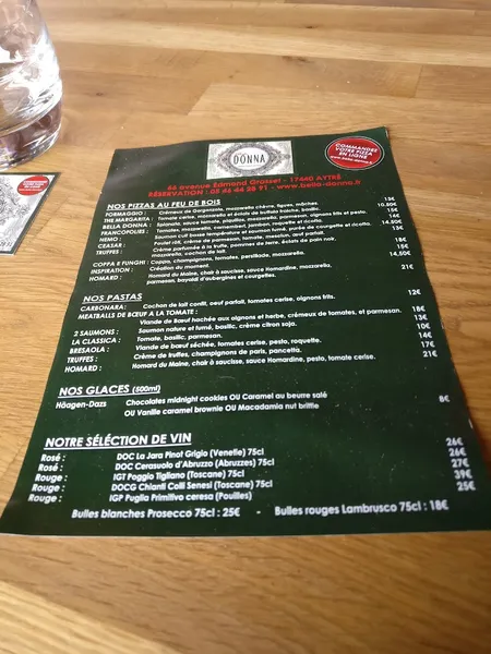 menu 0 of La Bella Donna Origine