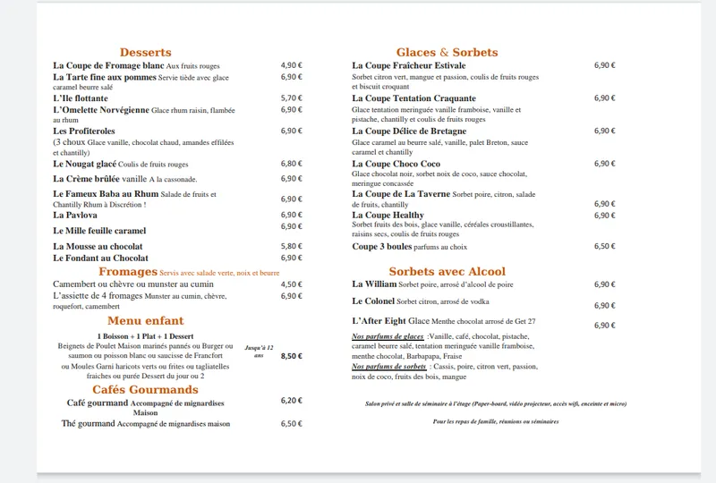 menu 0 of La Taverne - Table de caractère - Saint-Nazaire