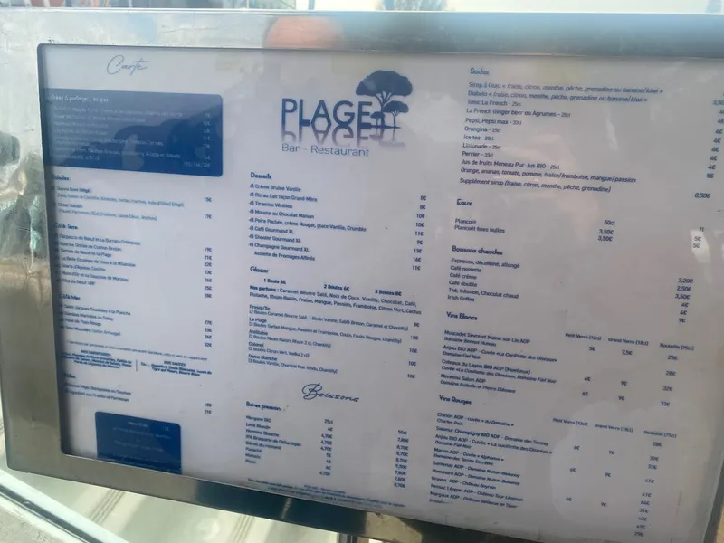 menu 1 of La Plage