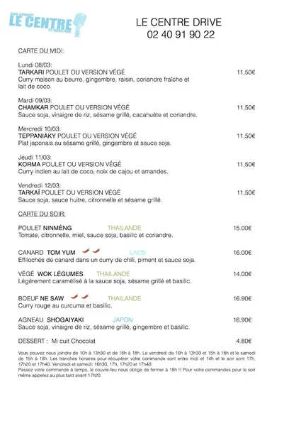 menu 0 of Café Concert le Centre Saint Nazaire