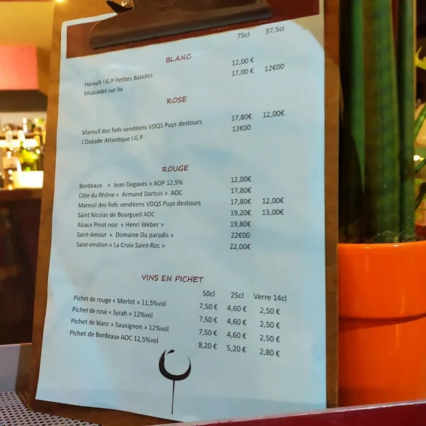 menu 1 of Restaurant Aux Tonneaux