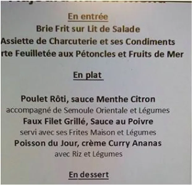 menu 2 of L'escale