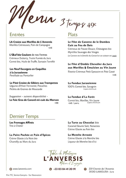 menu 0 of L' Anversis Table de Montagne | Vins Naturels et Absinthes