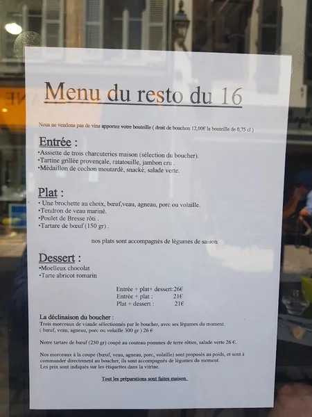 menu 0 of Boucherie Resto du 16