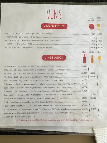 menu 2 of Maison Mâconnaise des Vins