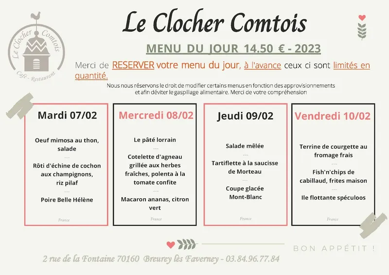 menu 0 of Restaurant LE CLOCHER COMTOIS - Haute-Saône 70