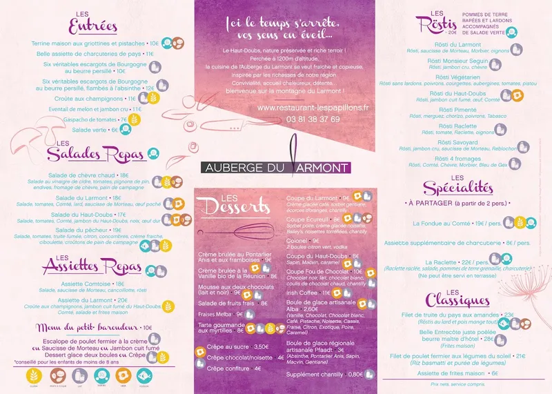 menu 0 of Restaurant Les Papillons - Brasserie de Montagne