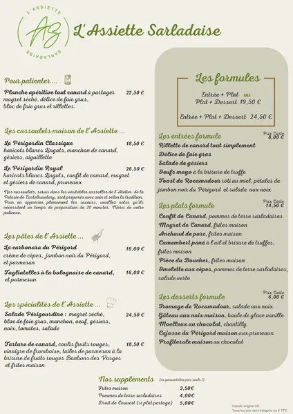 menu 0 of L'Assiette Sarladaise - Restaurant avec terrasse