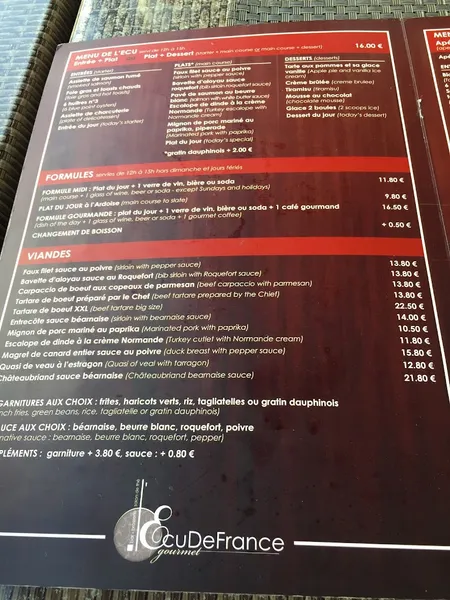 menu 0 of L'Ecu de France de Gourmet