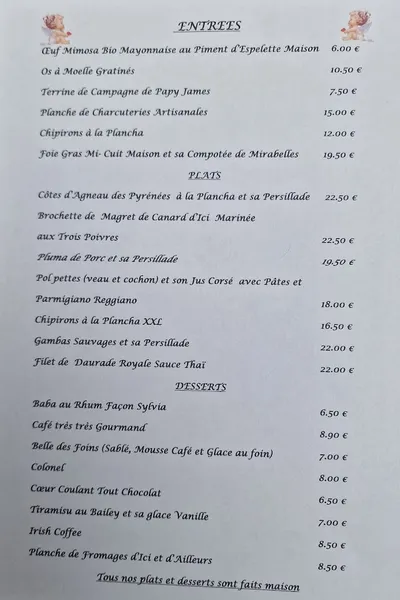 menu 1 of La Part Des Anges