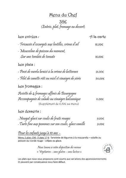 menu 1 of Hostellerie de la Fontaine