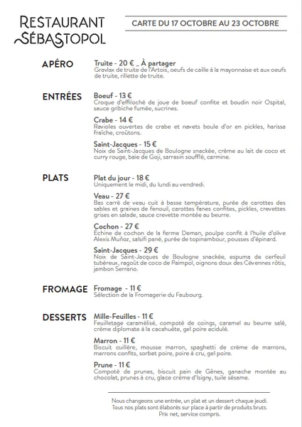 menu 0 of Restaurant Sébastopol