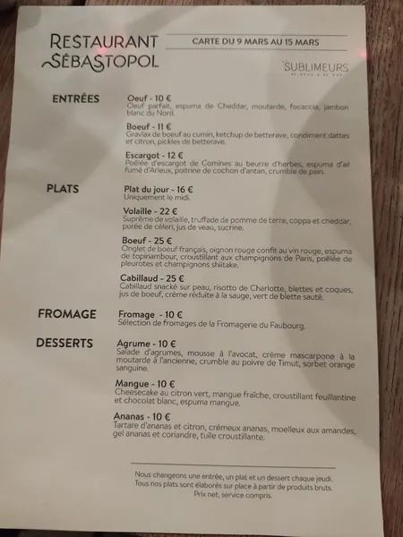 menu 1 of Restaurant Sébastopol