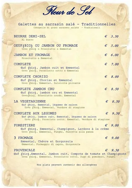 menu 0 of Fleur De Sel