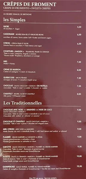 menu 0 of La Crêperie