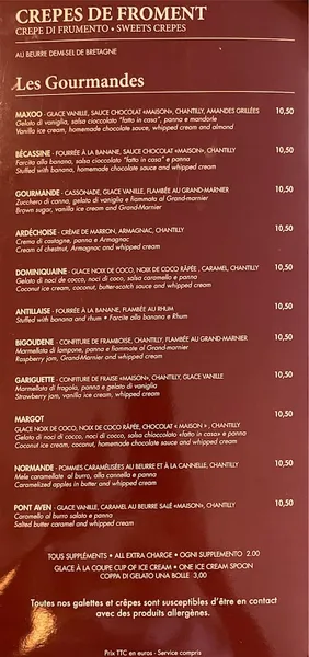 menu 2 of La Crêperie