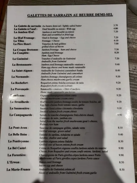 menu 0 of Crêperie Bretonne